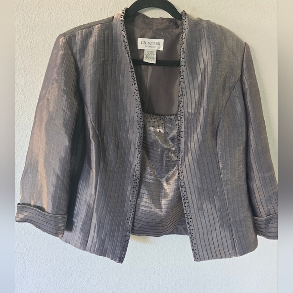 COPY - J.R. Nites Carol Lin Jacket Tank Set 2-Pc Taupe Bead 3/4 Sleeve Cuff Wom… - Picture 2 of 16